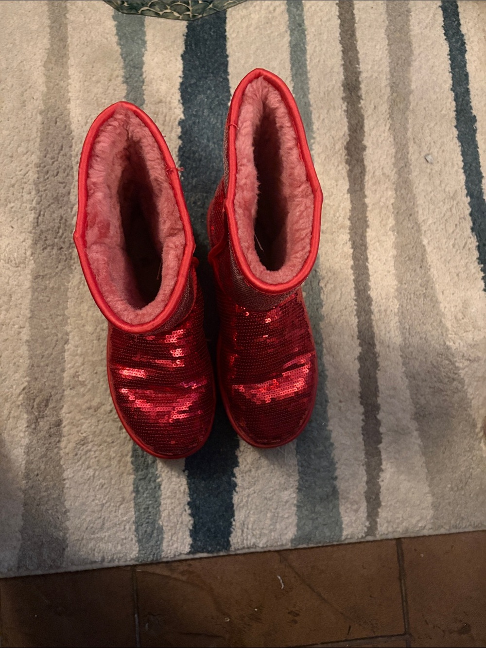 UGG women Red Sequin Winter Boots with Pink Plush Lining